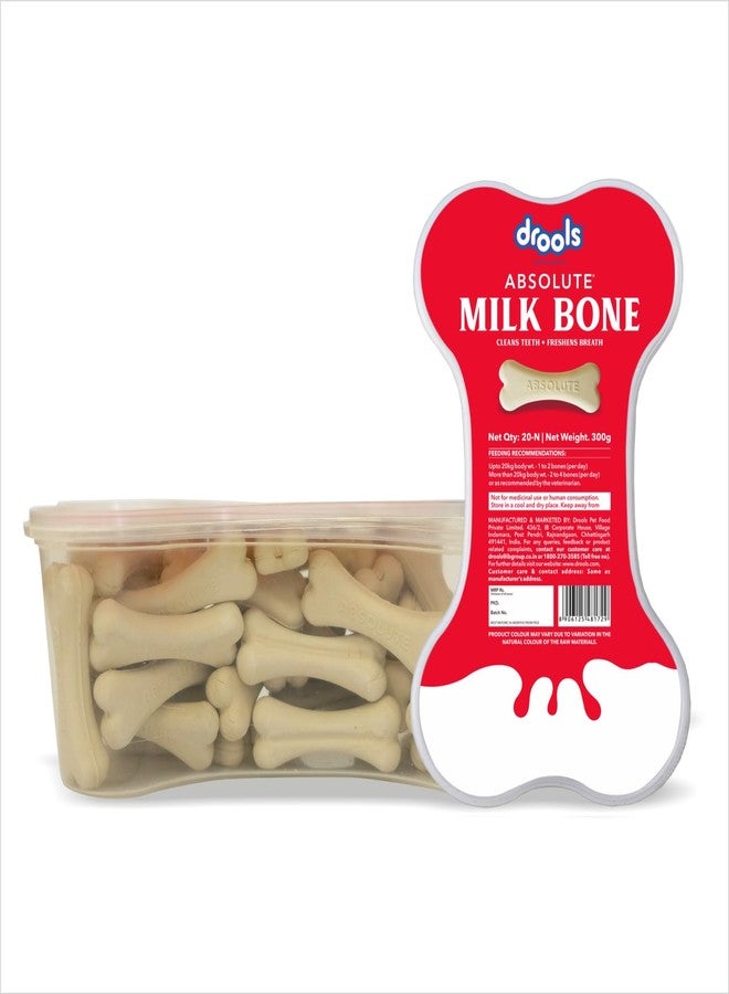 Drools Absolute Dog Bone Treats 300g 20 Pieces Jar | Milk Flavour | Strengthens Gums and Jaws | Enriched with Calcium and Phosphorus | Keeps the Dog's Teeth Healthy and Clean (All Life Stages) - Image 1