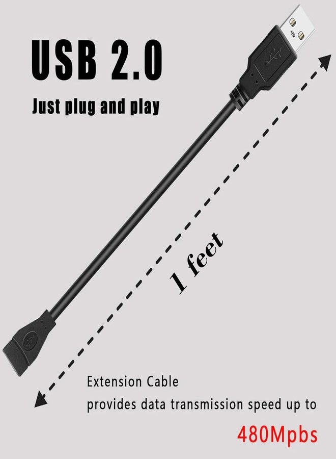 PDEEY Short USB Extension Cable 1ft 5 Pack Bulk, USB A 2.0 Male to Female Extension Cord for Playstation, Xbox, Flash Drive, Printer, Mouse, Keyboard, 480Mbps Transfer Speed - Image 2