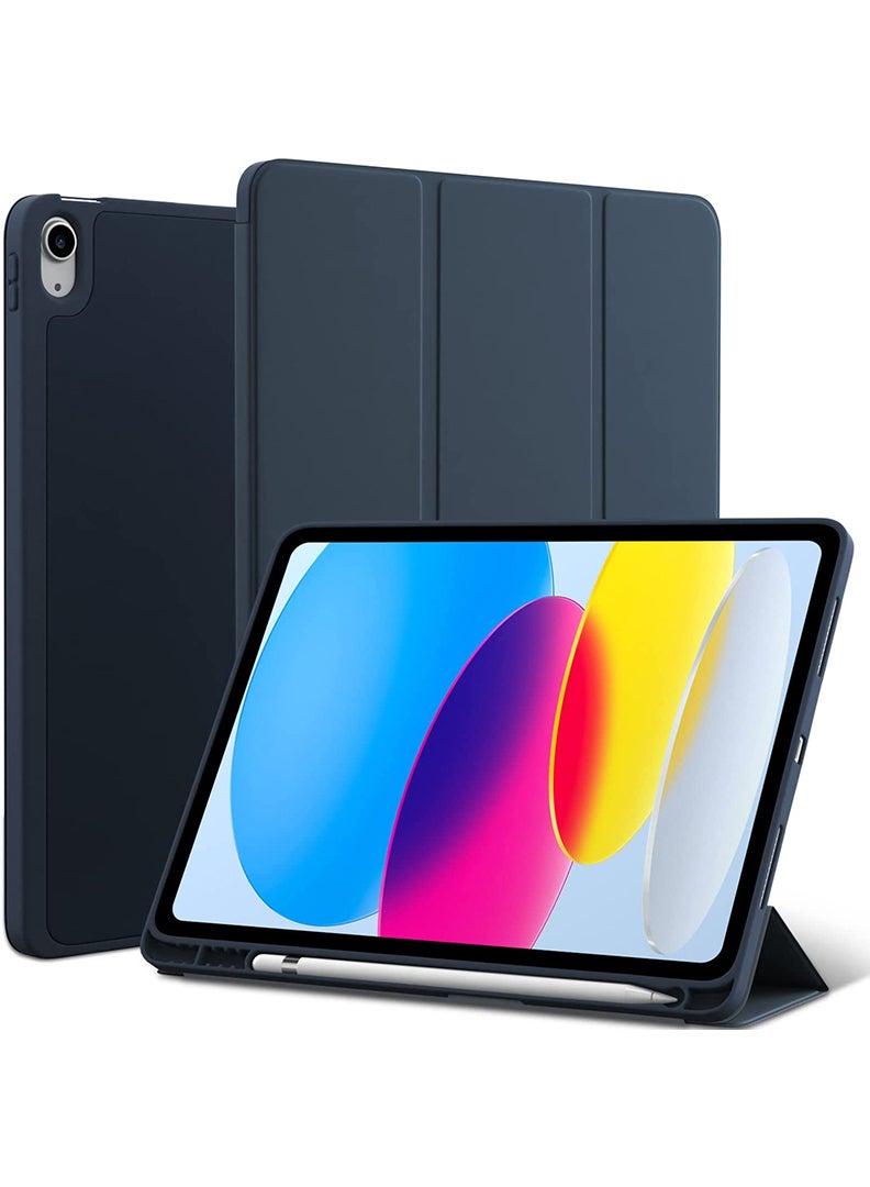 Theodor Compatible with iPad 10th Generation Case 10.9 Inch 2022 with Pencil Holder, Slim Trifold Stand Protective Cover with Soft TPU Back for iPad Case 10th Generation, Auto Sleep/Wake Navy Blue  - Image 1