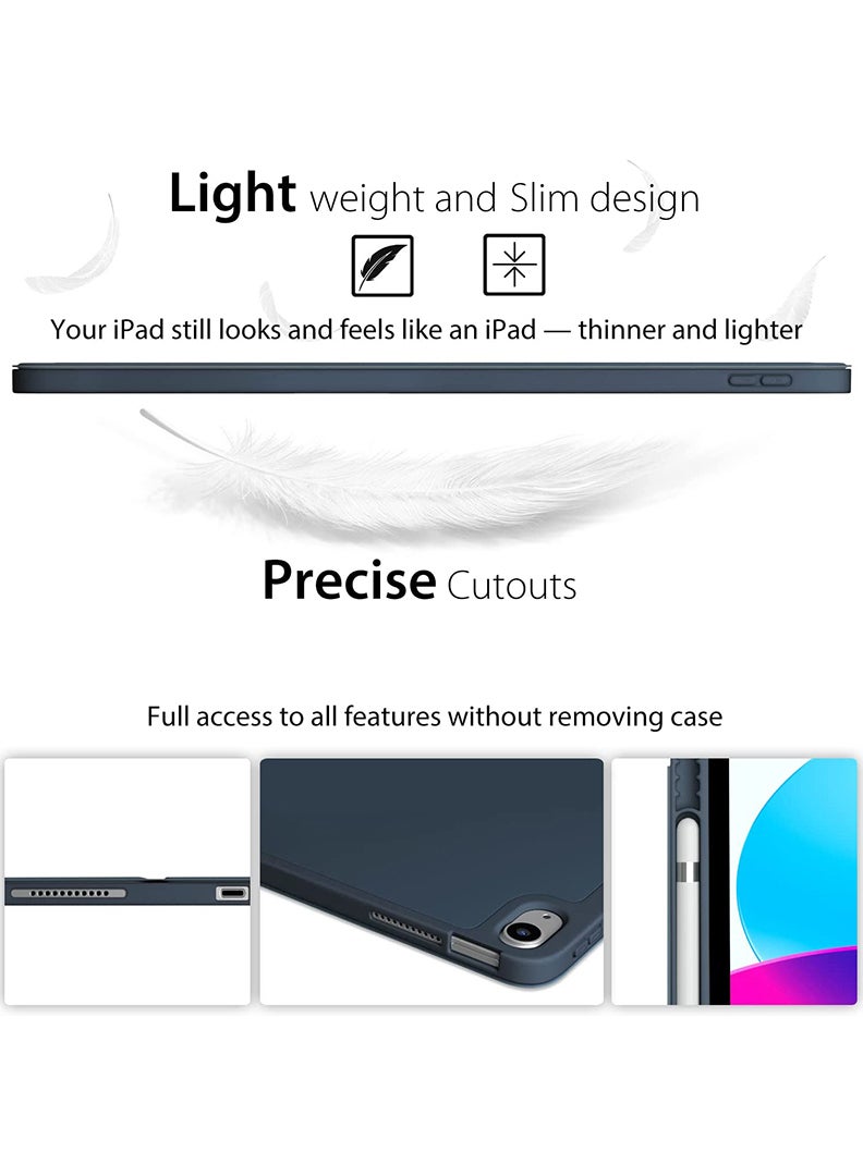 Theodor Compatible with iPad 10th Generation Case 10.9 Inch 2022 with Pencil Holder, Slim Trifold Stand Protective Cover with Soft TPU Back for iPad Case 10th Generation, Auto Sleep/Wake Navy Blue  - Image 3