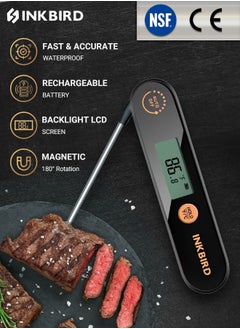 إنك بيرد ميزان حرارة الطعام الرقمي فوري القراءة من INKBIRD IHT-1X للحم مع شاشة LCD ومسبار قابل للطي، قراءة سريعة، قابل لإعادة الشحن، مقاوم للماء IPX5 للطبخ والشواء  - Image 2