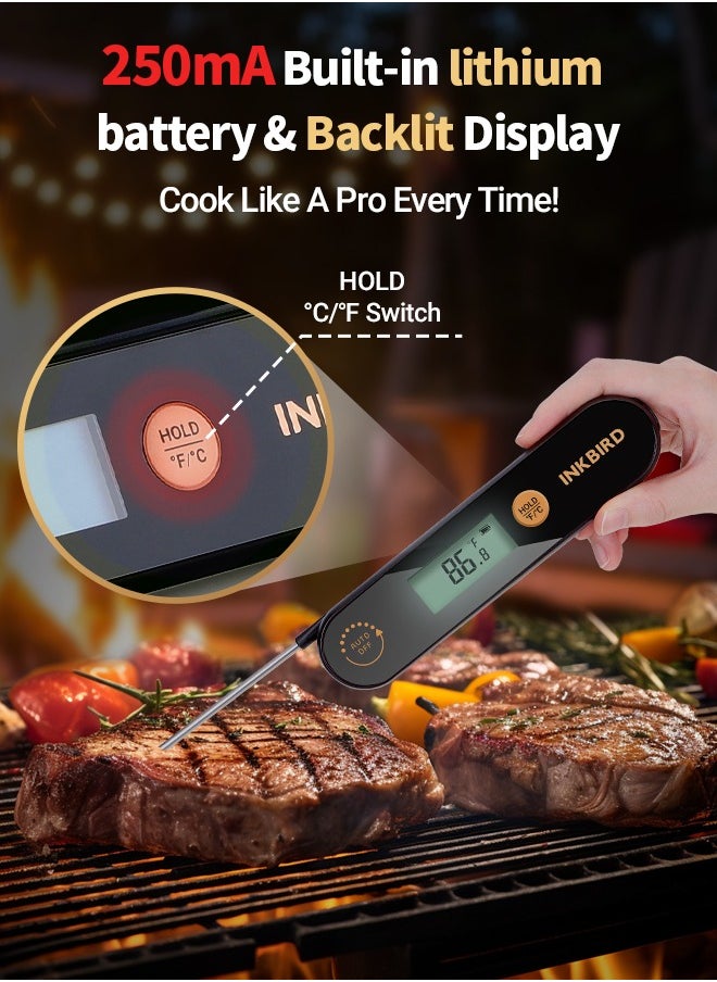 INKBIRD - INKBIRD Food Thermometer IHT-1X Digital Instant Read Meat Thermometer with LCD Screen Foldable Probe Fast Read Rechargeable IPx5 Waterproof for Cooking BBQ - Image 1