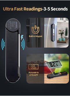 إنك بيرد ميزان حرارة الطعام الرقمي فوري القراءة من INKBIRD IHT-1X للحم مع شاشة LCD ومسبار قابل للطي، قراءة سريعة، قابل لإعادة الشحن، مقاوم للماء IPX5 للطبخ والشواء  - Image 3
