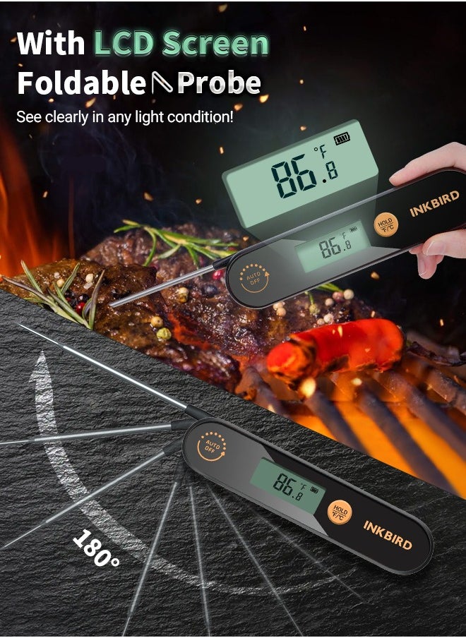 INKBIRD - INKBIRD Food Thermometer IHT-1X Digital Instant Read Meat Thermometer with LCD Screen Foldable Probe Fast Read Rechargeable IPx5 Waterproof for Cooking BBQ - Image 1