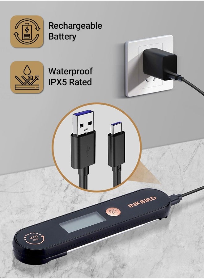 INKBIRD - INKBIRD Food Thermometer IHT-1X Digital Instant Read Meat Thermometer with LCD Screen Foldable Probe Fast Read Rechargeable IPx5 Waterproof for Cooking BBQ - Image 1