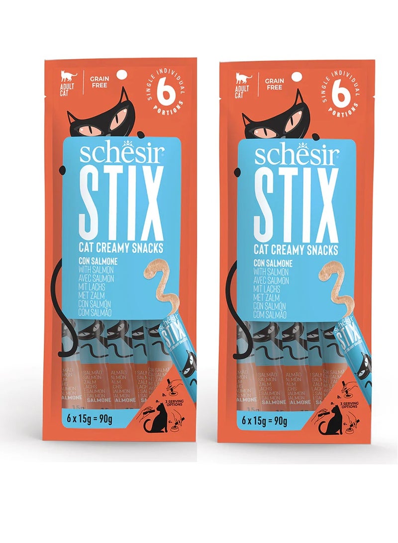 شيسر 2 عبوة ستيكس سناك سائل بنكهة السلمون بالكريمة 6×15 جم - Image 1