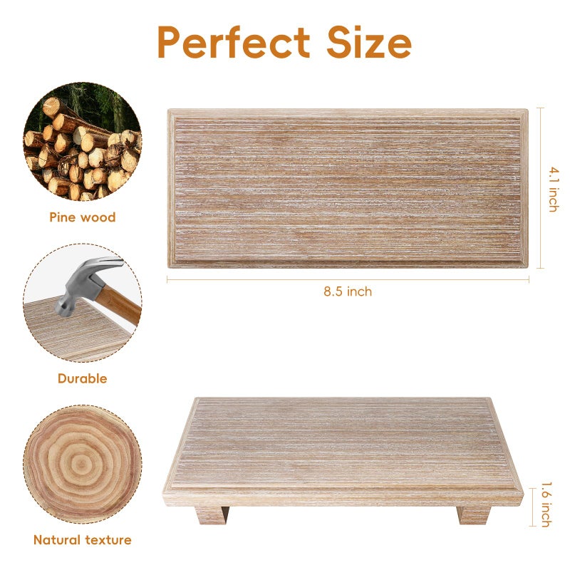Klm Small Wood Tray Pedestal Stand Farmhouse Bathroom Decor Decorative Wooden Riser Kitchen Soap Dish Holder For Vanity  Counter  Sink (Rustic) - Image 2