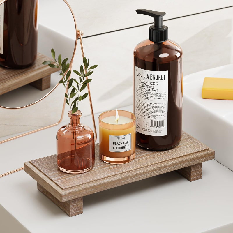 Klm Small Wood Tray Pedestal Stand Farmhouse Bathroom Decor Decorative Wooden Riser Kitchen Soap Dish Holder For Vanity  Counter  Sink (Rustic) - Image 1