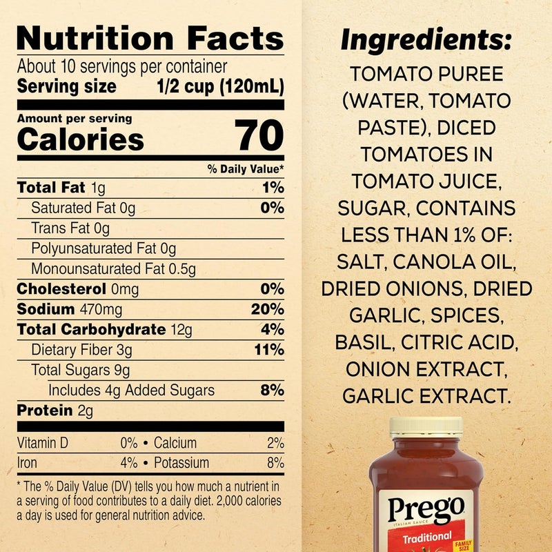 Prego Traditional Pasta Sauce, 45 Oz Family Size Jar - Image 2