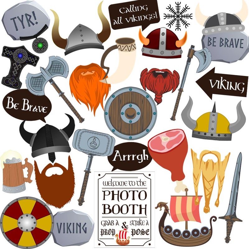 Htabiol Viking Photo Booth Props, 30pcs Viking Party Decorations, Htabiol Norse Party Decorations, Norse Warrior Themed Photo Props, Suitable for Nordic Ship Themed Birthday Decor, Nordic Birthday Decor - Image 1