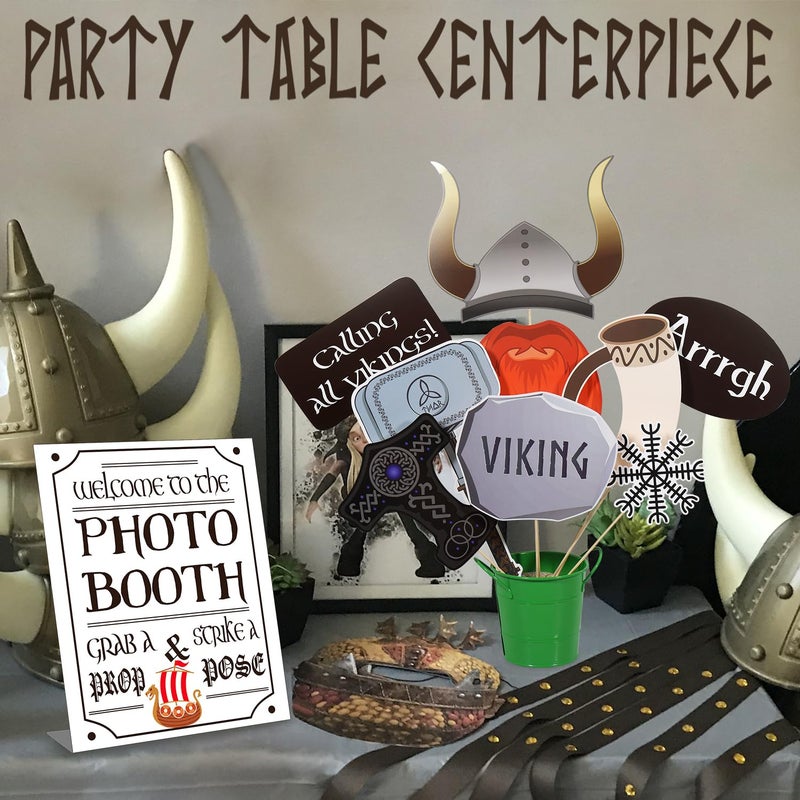 Htabiol Viking Photo Booth Props, 30pcs Viking Party Decorations, Htabiol Norse Party Decorations, Norse Warrior Themed Photo Props, Suitable for Nordic Ship Themed Birthday Decor, Nordic Birthday Decor - Image 4