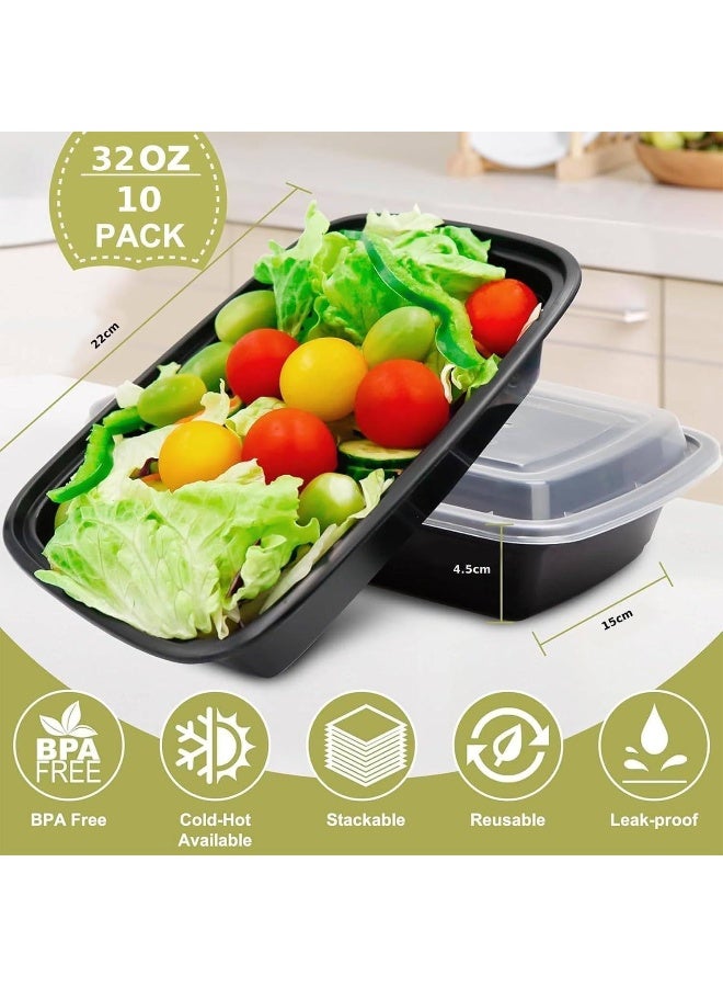 MOMENT لحظة [10 عبوة] | حاويات تحضير الوجبات سعة 32 أونصة مع أغطية | حاويات تخزين الطعام البلاستيكية ذات قسم واحد | حاوية طعام | صناديق غداء للبالغين [22 × 15 × 4.5 سم] - Image 2