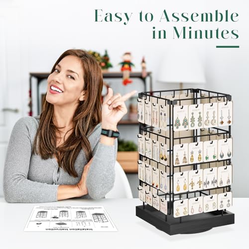 EsLuker.ly Rotating Earring Display Holder Stand for Vendors Events Selling, Large Capacity 64 Hooks Jewelry Rack with Wooden Base for Earring Card Sales, Enhances Retail Visibility - Image 4
