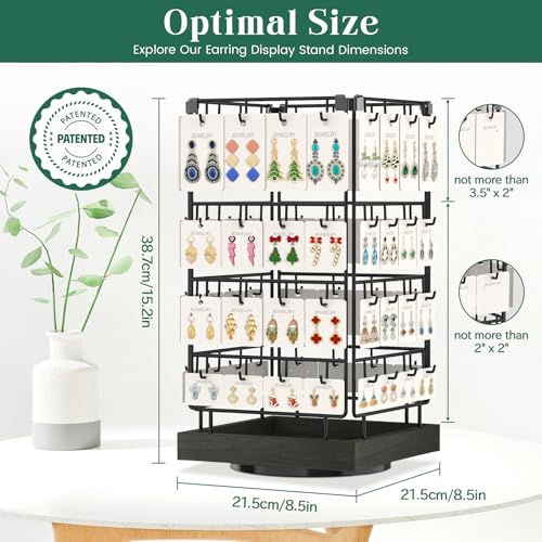 EsLuker.ly Rotating Earring Display Holder Stand for Vendors Events Selling, Large Capacity 64 Hooks Jewelry Rack with Wooden Base for Earring Card Sales, Enhances Retail Visibility - Image 5