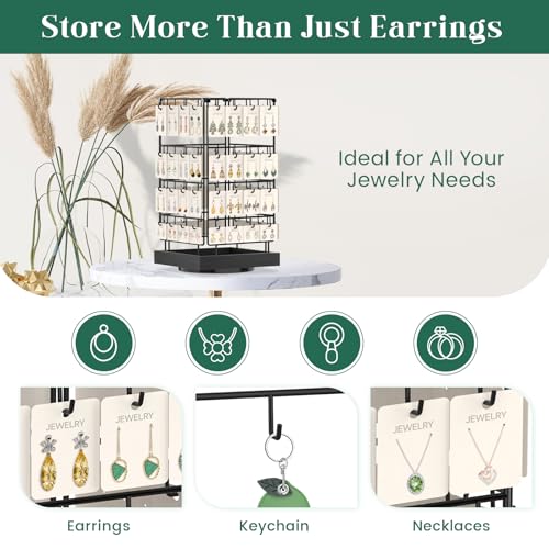 EsLuker.ly Rotating Earring Display Holder Stand for Vendors Events Selling, Large Capacity 64 Hooks Jewelry Rack with Wooden Base for Earring Card Sales, Enhances Retail Visibility - Image 3