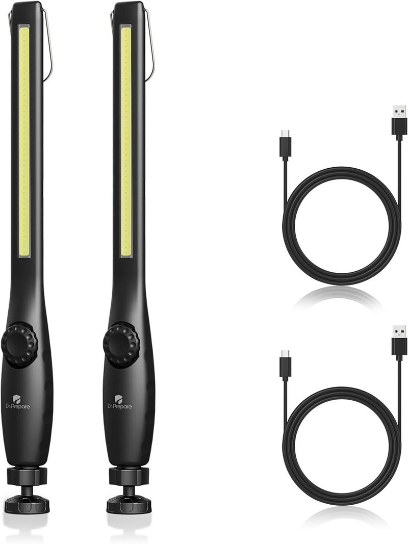 Dr. Prepare LED Work Light, 700 Lumens Rechargeable, Cordless Portable Magnetic COB LED Inspection Light for Car Repair, Home, Garage, Emergency, 2 pack, Black - Image 1