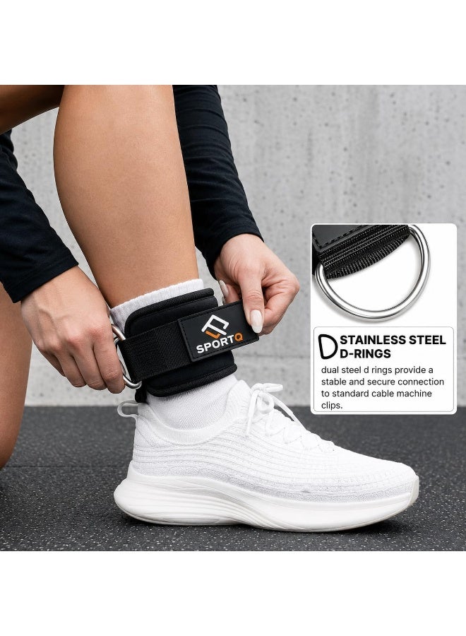 SportQ Cable Machine Ankle Straps – Padded Gym Cuffs for Kickbacks, Leg Exercises, and Leg Extensions (Men & Women); Features Double Steel D-Rings and Neoprene Support. - Image 2