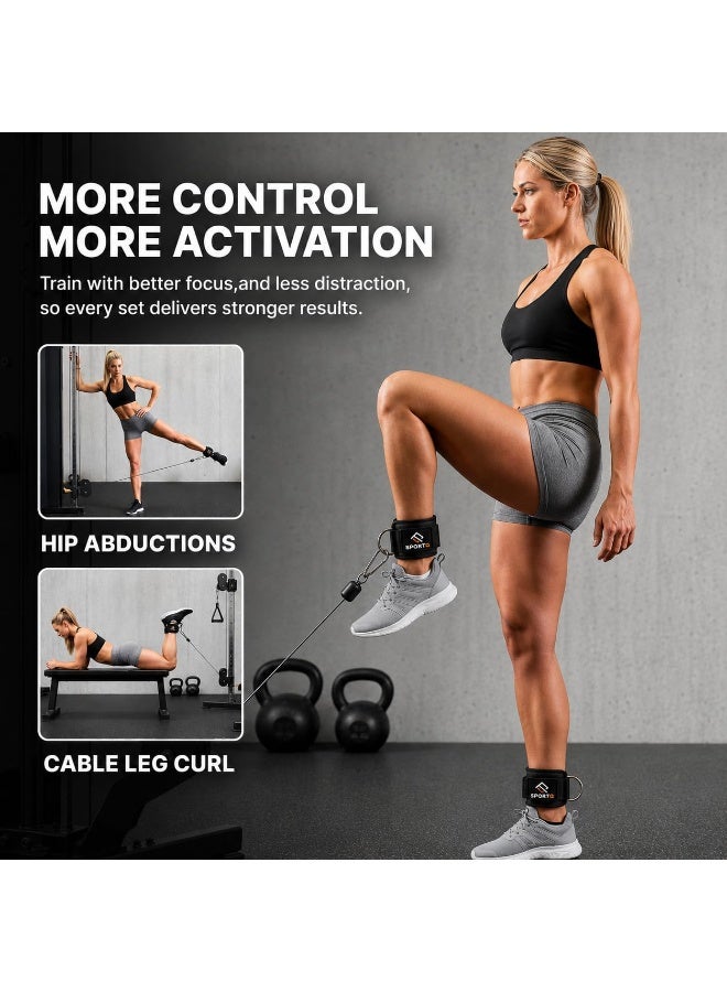 SportQ Cable Machine Ankle Straps – Padded Gym Cuffs for Kickbacks, Leg Exercises, and Leg Extensions (Men & Women); Features Double Steel D-Rings and Neoprene Support. - Image 3
