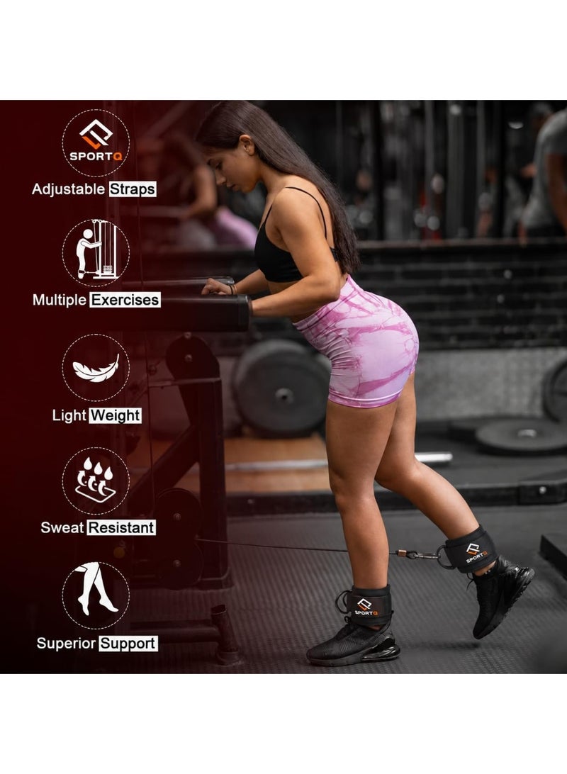 SportQ Cable Machine Ankle Straps – Padded Gym Cuffs for Kickbacks, Leg Exercises, and Leg Extensions (Men & Women); Features Double Steel D-Rings and Neoprene Support. - Image 4