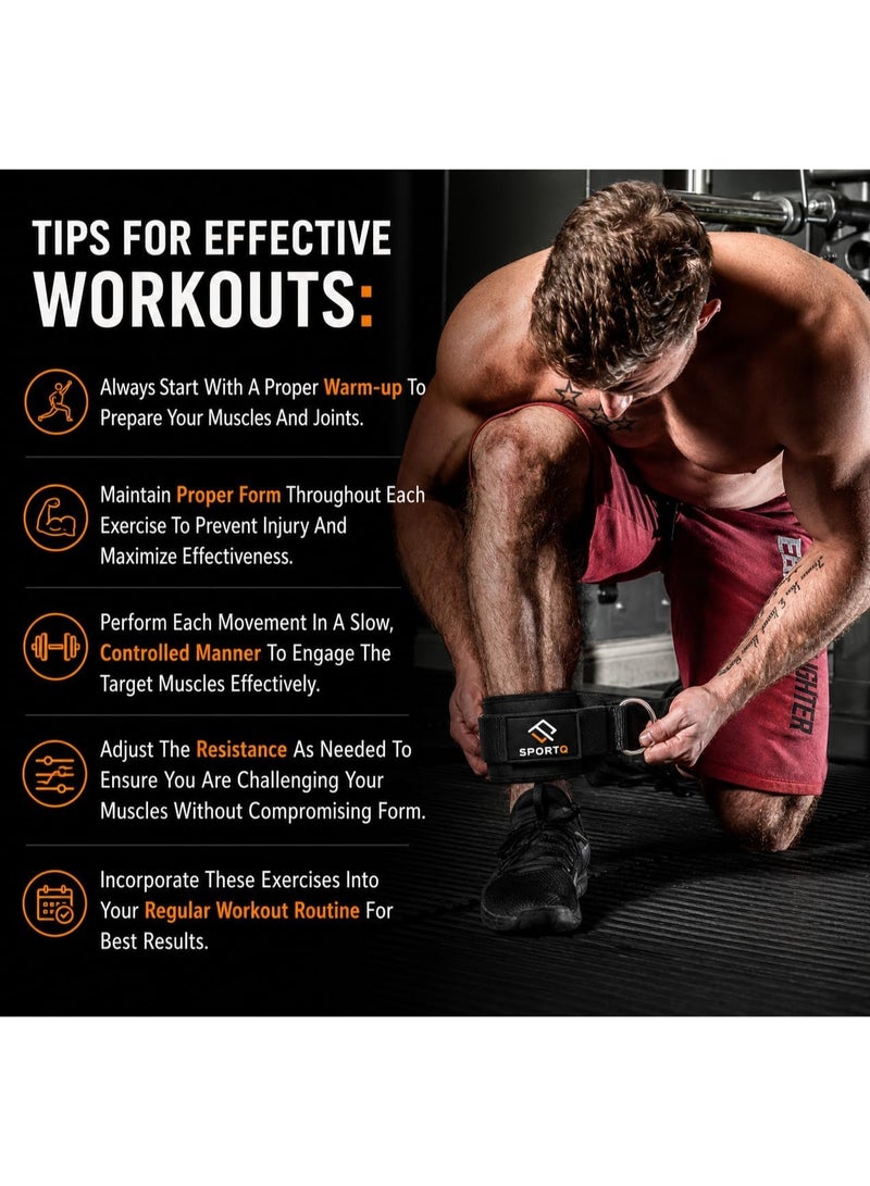 SportQ Cable Machine Ankle Straps – Padded Gym Cuffs for Kickbacks, Leg Exercises, and Leg Extensions (Men & Women); Features Double Steel D-Rings and Neoprene Support. - Image 5
