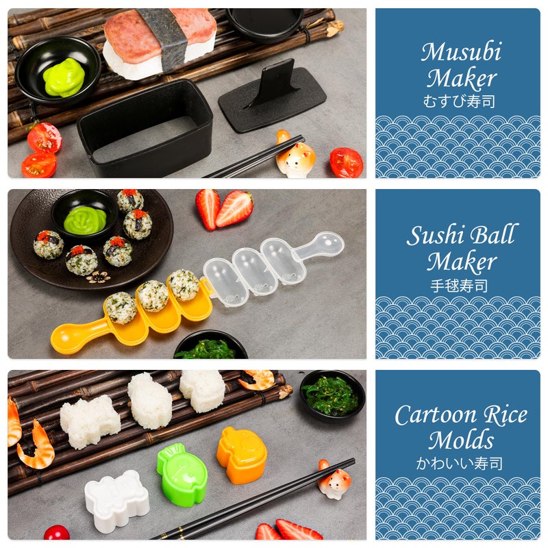 FUNGYAND Sushi Making Kit, 32-in-1 Complete Set with Bazooka Roller, Nigiri & Musubi Presses, Bamboo Mats, Knife, Peeler, Animal Rice Molds, Chopsticks & More â€“ Perfect for Family Fun - Image 4