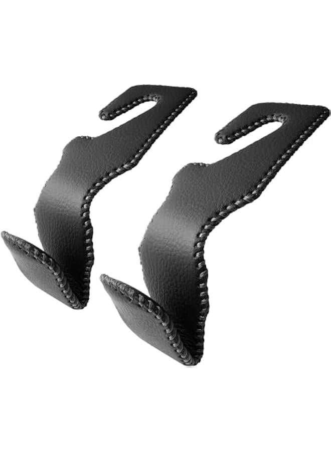 هوكور خطافات مسند الرأس للمحافظ والحقائب، شماعة مسند الرأس للمقعد الخلفي للسيارة، خطاف تخزين جلدي للمحفظة والمعاطف والمظلات والبقالة والحقائب وحقيبة اليد، عبوة من قطعتين، اسود (80-01) - Image 1