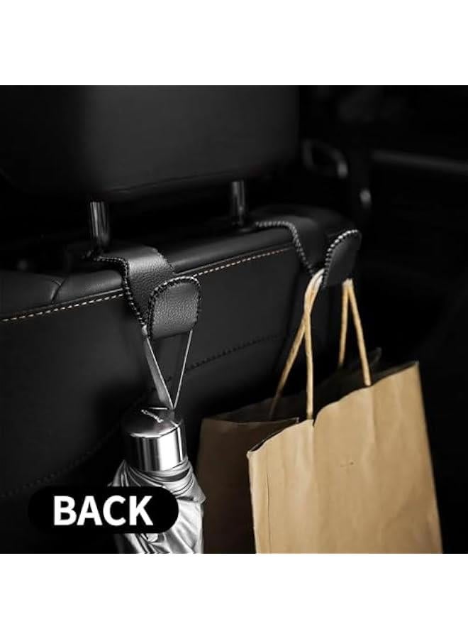 هوكور خطافات مسند الرأس للمحافظ والحقائب، شماعة مسند الرأس للمقعد الخلفي للسيارة، خطاف تخزين جلدي للمحفظة والمعاطف والمظلات والبقالة والحقائب وحقيبة اليد، عبوة من قطعتين، اسود (80-01) - Image 4