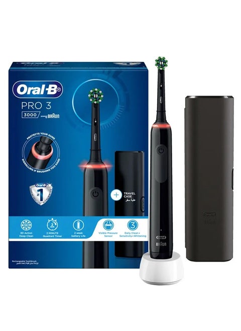Oral-B D505.513.3X Pro 3 3000 Electric Rechargeable Toothbrush Powered by Braun 3 Modes 1 Handle with Travle Case Black