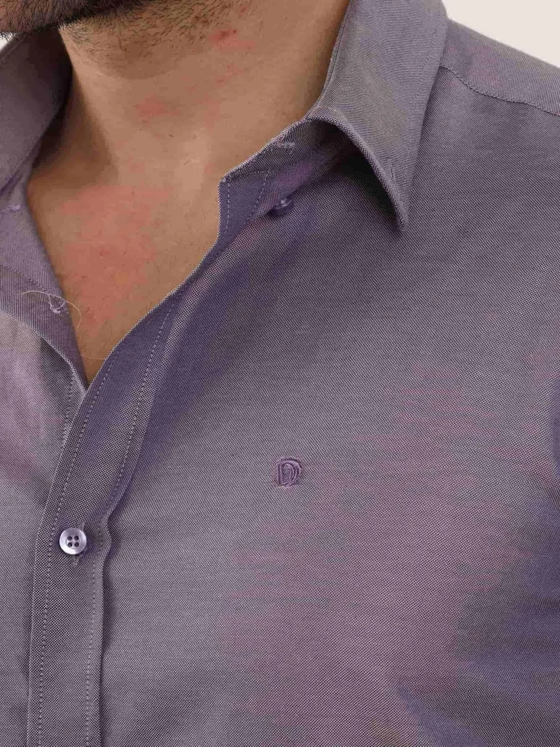 دوفي Purple Men's Slim Fit Plain Brent Button Collar Long Sleeve Shirt - 102459