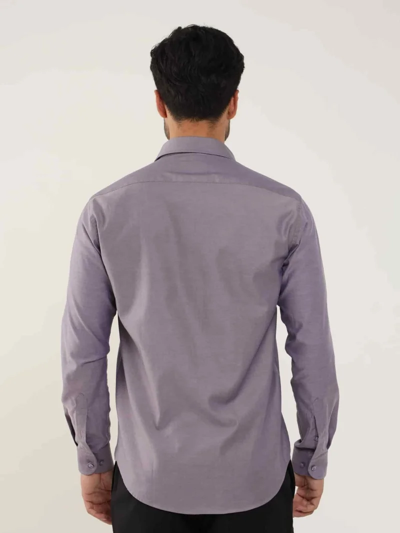 دوفي Purple Men's Slim Fit Plain Brent Button Collar Long Sleeve Shirt - 102459