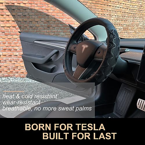 PINCTROT Great Grip Steering Wheel Cover for Tesla Model Y/3 2016-2025 2026 Highland/Juniper, D Shaped 14 Inch Small Sized, Flat Bottom with 3D Honeycomb Anti-Slip Design (Great Grip Black) - Image 3