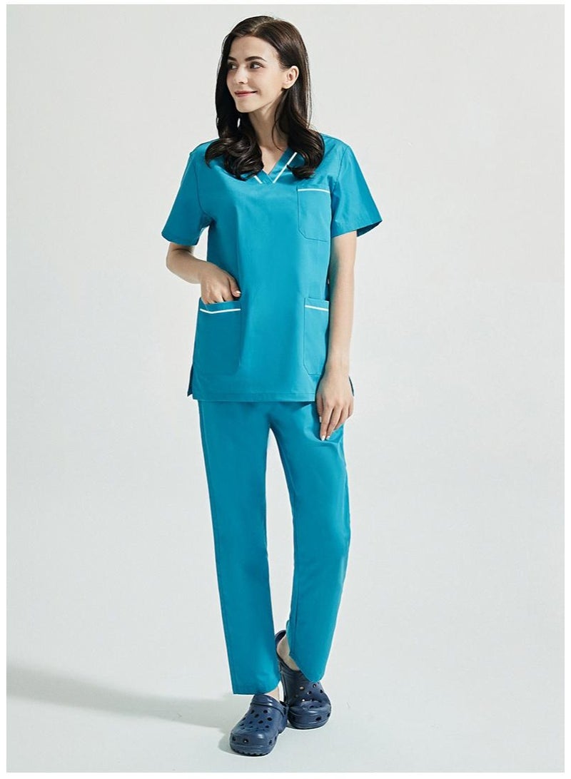 NIBEMINENT Nurse's Summer Thin Short Sleeved Polyester Cotton Hand Wash Suit Women, Operating Room Dentist's Set - Image 2