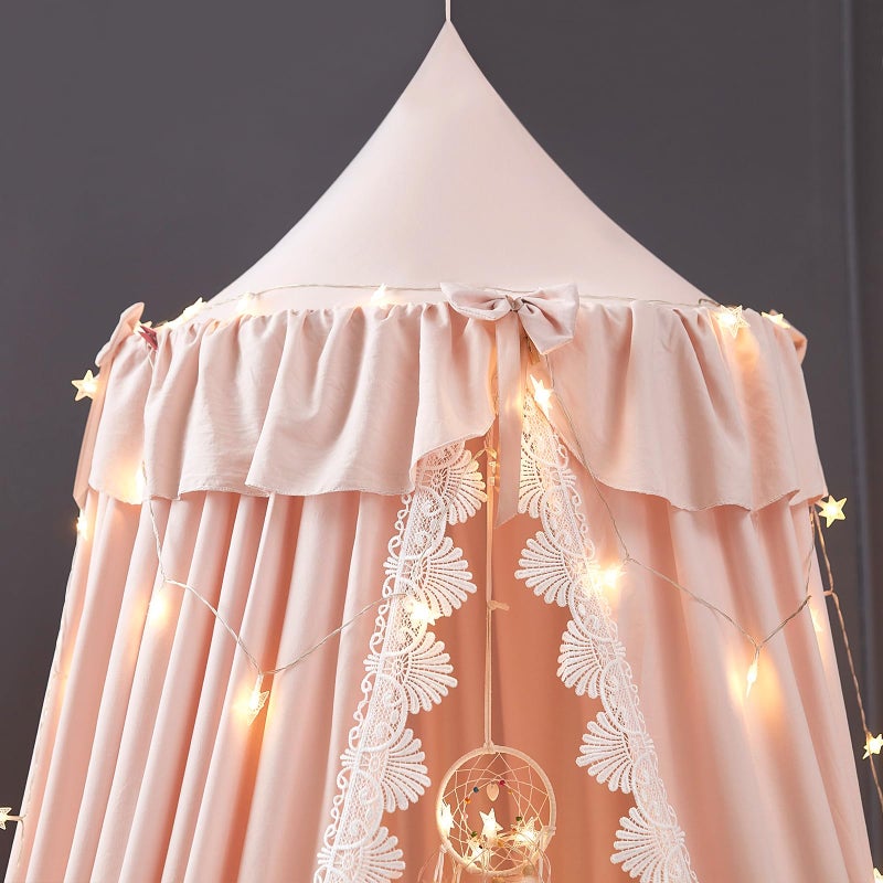 Kertnic Bed Canopy for Girls, Ruffled Soft Pink Princess Canopy Dreamy Bow Decor, Bed Canopies for Kids Room, Hanging Canopy Bedding Drapes Toddler Reading Nook Play Tent (Pink) - Image 4