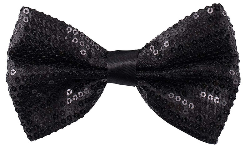 Man of Men Sequin Bow Ties for Men - Pre-tied Adjustable Length Bowtie, Many Colors to Choose From (Black) - Image 1