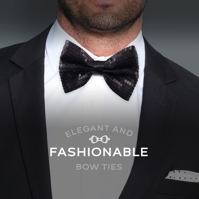 Man of Men Sequin Bow Ties for Men - Pre-tied Adjustable Length Bowtie, Many Colors to Choose From (Black) - Image 3
