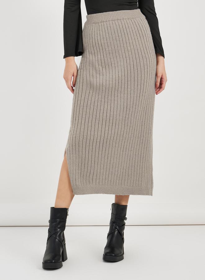Styli Ribbed Knit Midi Skirt with Side Slit  - Image 2