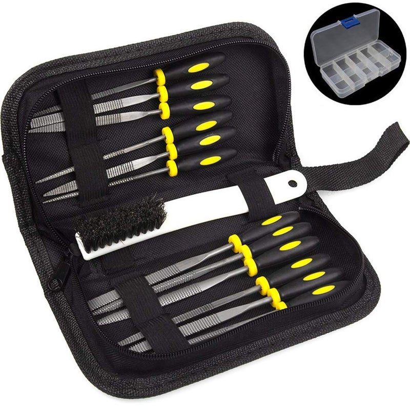 ADVcer Wood Rasp File Kit - 12 Assorted Small Metal Needle Files Set with Bristle Brush and Hand Strap Carrying Case (Rasps included 2 Sizes of Flat, Pointed Flat, Round, Half Round, Square, Triangle) - Image 1