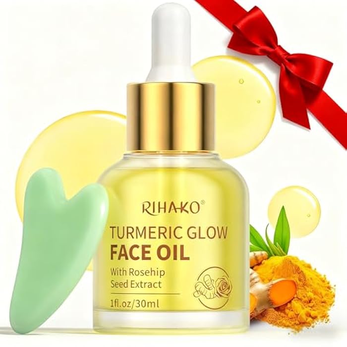 RIHAKO Stocking Stuffers for Women Turmeric Rosehip Face Oil for Gua Sha – Facial Lymphatic Drainage Oil for Gua Sha Tools, Hydrating Anti-Aging Oil Reduces Fine Lines & Wrinkles, Boosts Radiance - Image 1