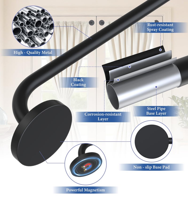 BUHAROY 2 Pack Magnetic Curtain Rod for Door, 18-30 Inch Magnetic Curtain Rod for Metal Doors, 1/2" Diameter, Multi-use Magnetic Door Curtain Rods, Strong Magnetism Easy Install No Tools, Black - Image 4