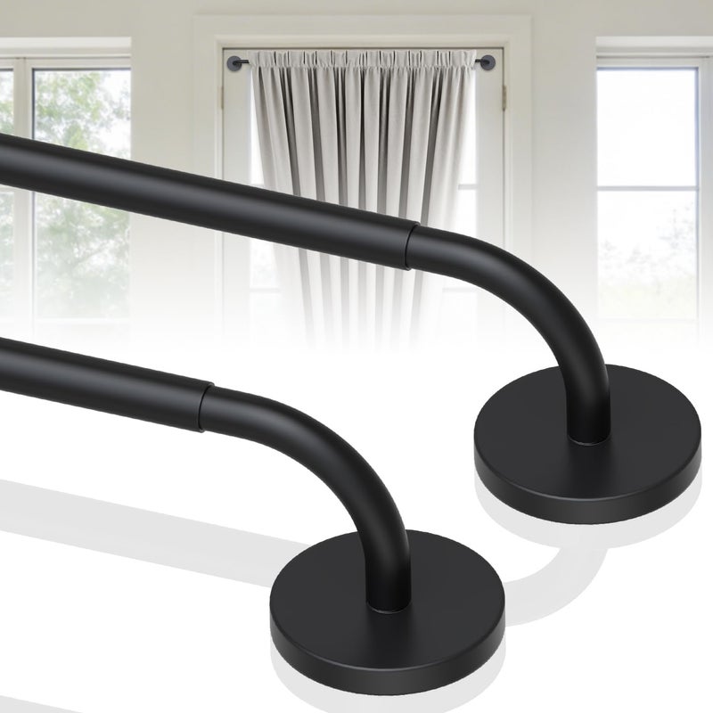 BUHAROY 2 Pack Magnetic Curtain Rod for Door, 18-30 Inch Magnetic Curtain Rod for Metal Doors, 1/2" Diameter, Multi-use Magnetic Door Curtain Rods, Strong Magnetism Easy Install No Tools, Black - Image 1