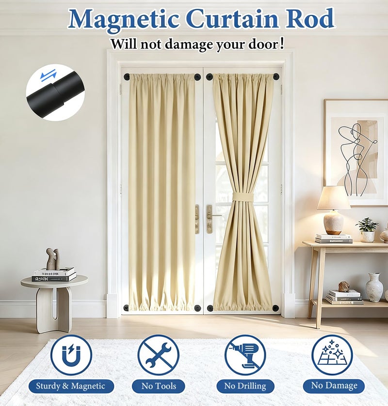 BUHAROY 2 Pack Magnetic Curtain Rod for Door, 18-30 Inch Magnetic Curtain Rod for Metal Doors, 1/2" Diameter, Multi-use Magnetic Door Curtain Rods, Strong Magnetism Easy Install No Tools, Black - Image 2