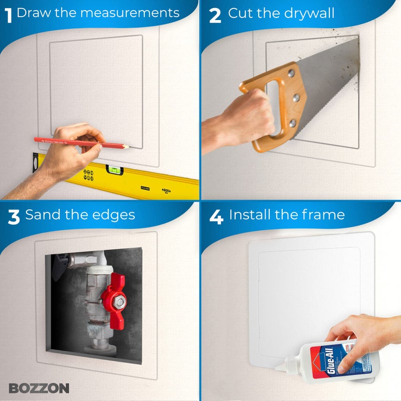 BOZZON Access Panel for Drywall - 10x10 inch - Wall Hole Cover - Access Door - Plumbing Access Panel for Drywall - Heavy Durable Plastic White - Image 3