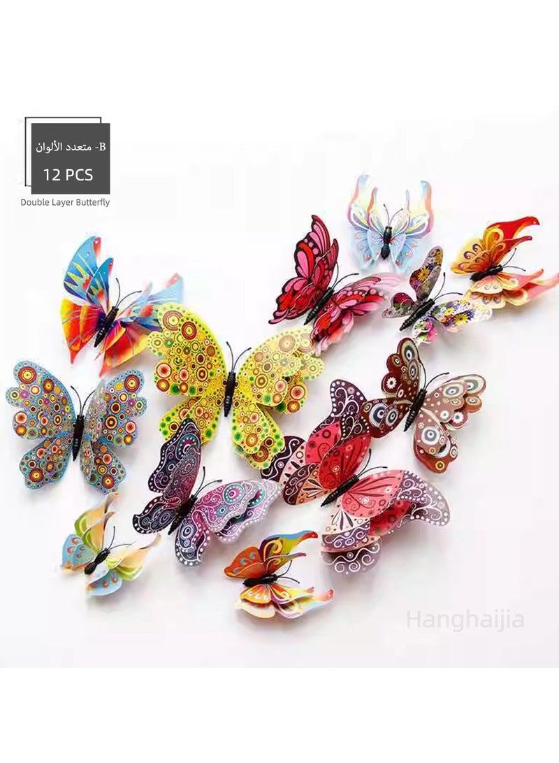 هانغهايجيا 12 قطعة محاكاة استريو ثلاثي الأبعاد ثلاثي الأبعاد لمحاكاة فراشة مزدوجة الطبقة فراشة غرفة المعيشة مشهد حائط ديكور غرفة المعيشة ملصقات حائط غرفة نوم غرفة نوم روضة أطفال ملصقات ثلاجة إبداعية - Image 1