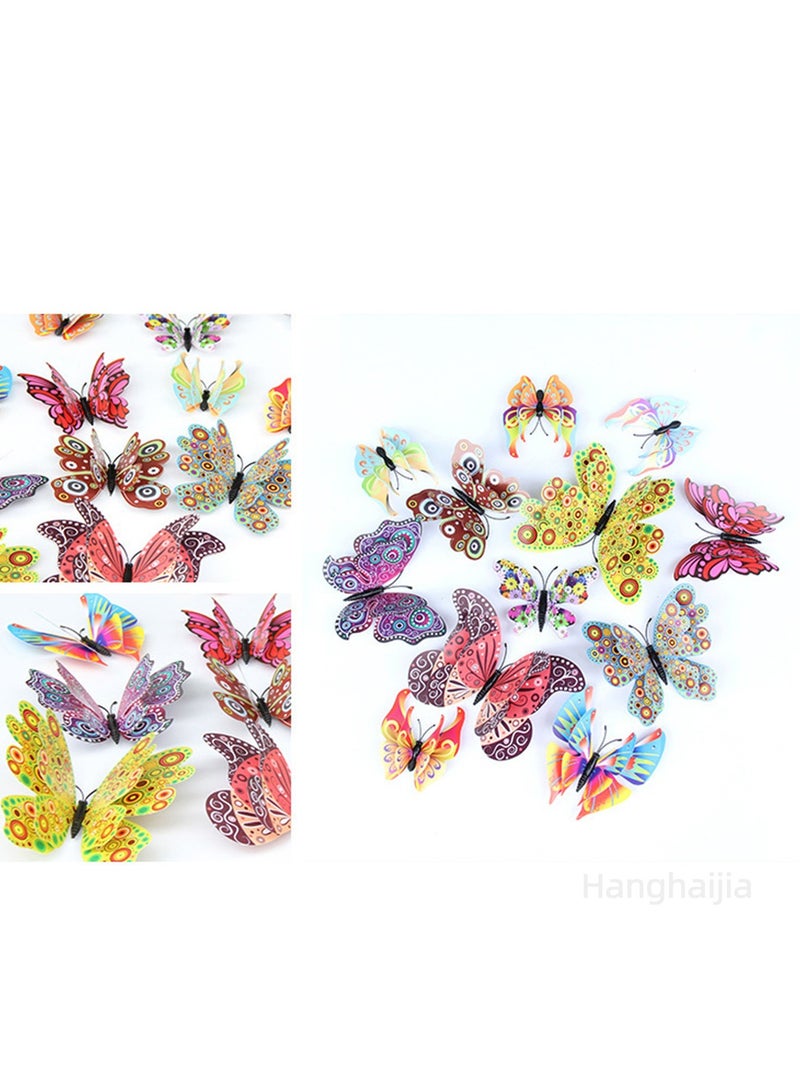 هانغهايجيا 12 قطعة محاكاة استريو ثلاثي الأبعاد ثلاثي الأبعاد لمحاكاة فراشة مزدوجة الطبقة فراشة غرفة المعيشة مشهد حائط ديكور غرفة المعيشة ملصقات حائط غرفة نوم غرفة نوم روضة أطفال ملصقات ثلاجة إبداعية - Image 2