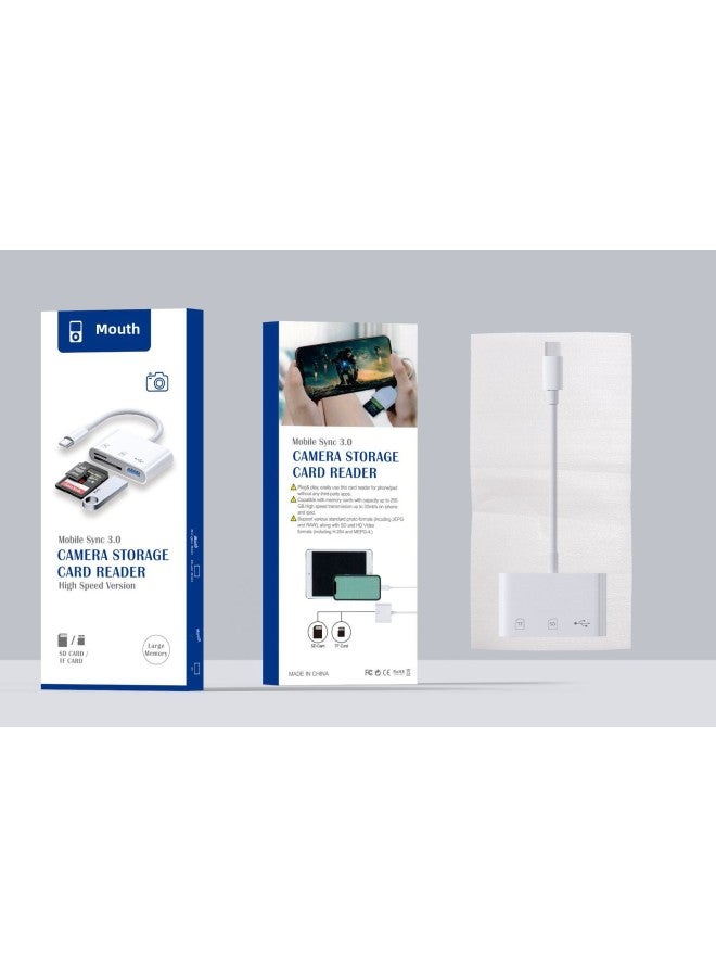 قارئ بطاقات الهاتف من النوع C إلى SD TF USB ثلاثة في واحد، قارئ بطاقات USB ثلاثة في واحد، لوحة مفاتيح وماوس وكاميرا ونقل ضوئي متوافق مع أنظمة متعددة - اللون: (مربع ملون) - Image 1