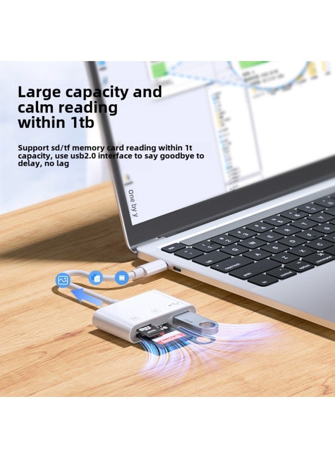 قارئ بطاقات الهاتف من النوع C إلى SD TF USB ثلاثة في واحد، قارئ بطاقات USB ثلاثة في واحد، لوحة مفاتيح وماوس وكاميرا ونقل ضوئي متوافق مع أنظمة متعددة - اللون: (مربع ملون) - Image 5