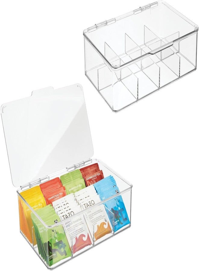SIMPLEMADE 2 Pk Clear Tea Bag Organizer - Tea Box Divided Storage Container Box with Hinge Lid for Kitchen Cabinet, Countertop, Pantry, Hold Coffee Pods, Seasoning Packets, Condiments (Set of 2) - Image 1