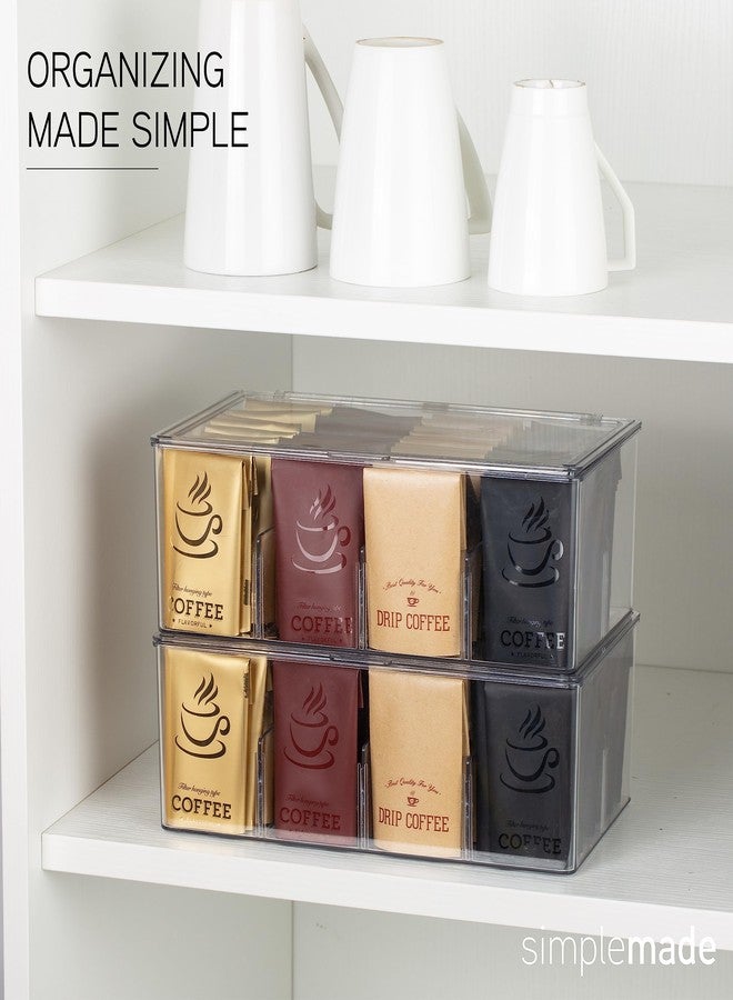 SIMPLEMADE 2 Pk Clear Tea Bag Organizer - Tea Box Divided Storage Container Box with Hinge Lid for Kitchen Cabinet, Countertop, Pantry, Hold Coffee Pods, Seasoning Packets, Condiments (Set of 2) - Image 2