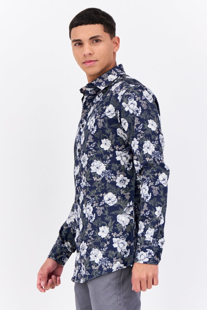 Selected Homme Men Slim Fit Floral Print Long Sleeve Casual Shirt, Multicolor - Image 2