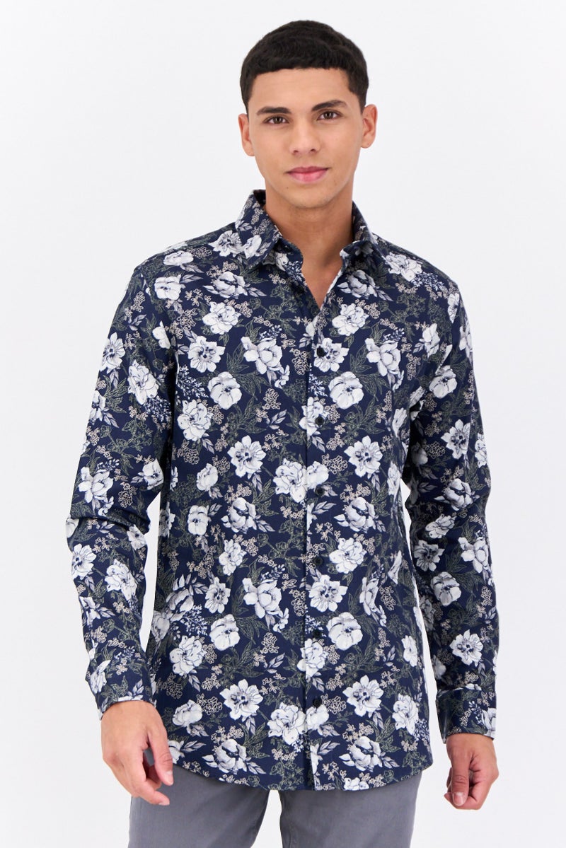 Selected Homme Men Slim Fit Floral Print Long Sleeve Casual Shirt, Multicolor - Image 1